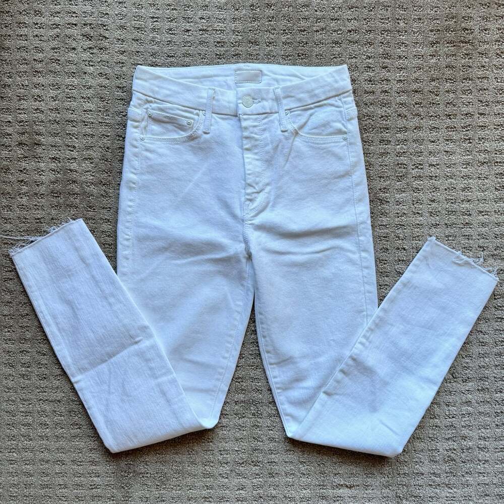 MOTHER The High Waisted Looker Ankle Fray White Jeans